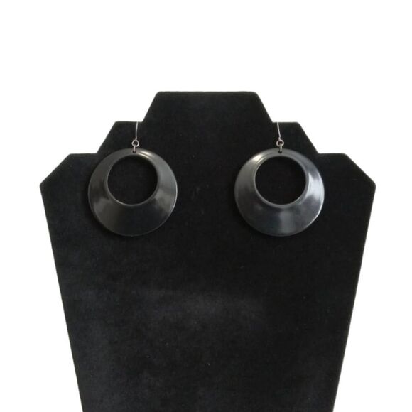 Solid Black Lightweight Acrylic Dangle Drop Fashion Hoop Earrings Fishhook Backs - Picture 1 of 9